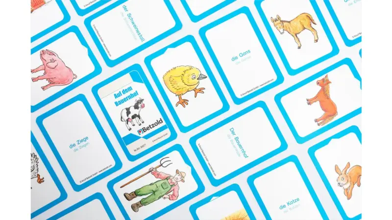 Lær tysk med kortspil til ordforråd om bondegården.