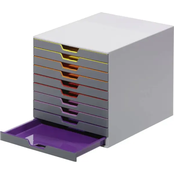 Skuffeboks med 10 skuffer. Varicolor fra Durable. Ekstrem praktisk til dit kontor og din forberedelse.