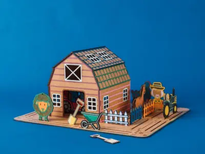 Trælegetøj bondegård. Byg selv og farvelæg. Kreativitet og fantasi