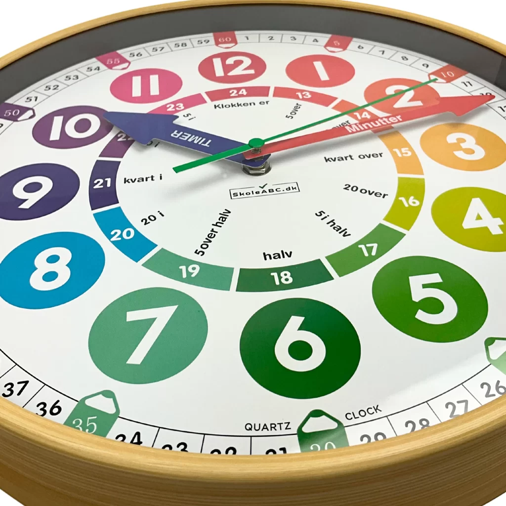 Vægur til børn lydløst- Læringsur til at lære klokken. Børneur.