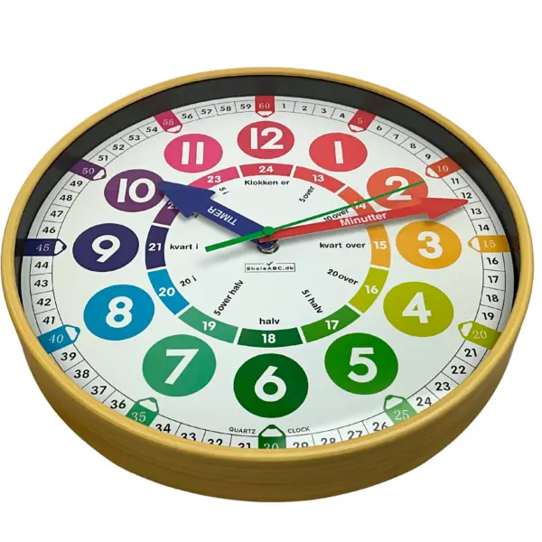 Vægur til børn lydløst- Læringsur til at lære klokken. Børneur.