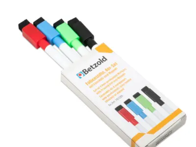 Whiteboard-Penne Sæt med Slettefilt og Magnet, 4 stk i 4 Farver