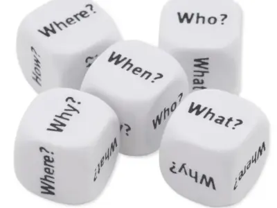 engelskundervisningen med "Spørgeord" Terningsæt, 5 stk. Ideel til sprogøvelser og kommunikationsspil.