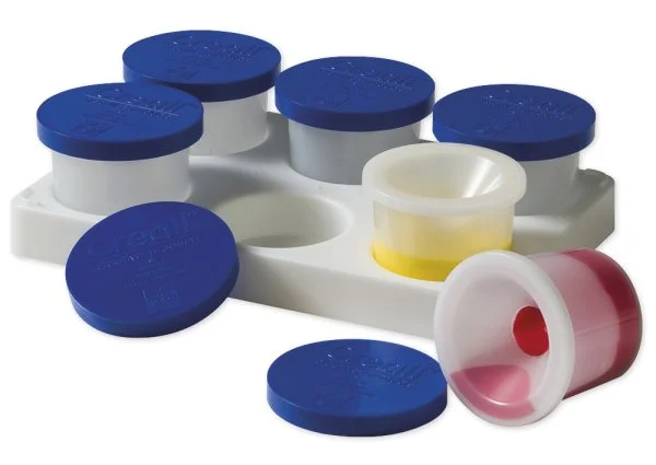 Farvebøtter, 250 ml. 6 stk. i Bakke