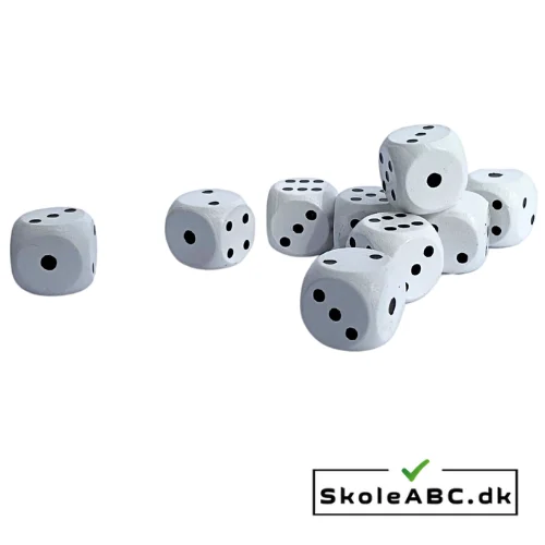 Terninger spilleterninger i træ 16 mm køb nu på skoleabc.dk - 10 stk i pose.
