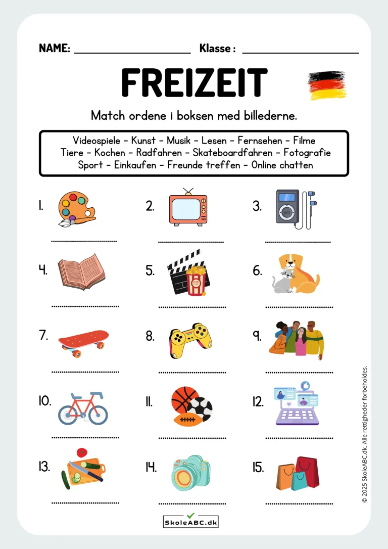 Freizeit Tysk opgave til gratis download.