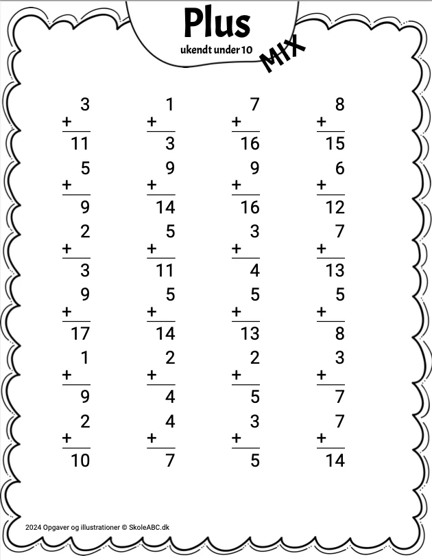 Hæfte med forskellige plus opgaver til indskoling i matematik