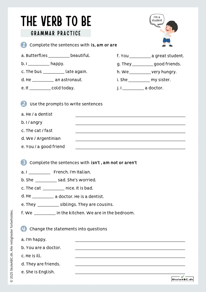 The Verb To Be Engelsk Opgave. Hjælpeverber to be engelsk opgaver til gratis download til engelsk undervisning i indskoling og mellemtrin.