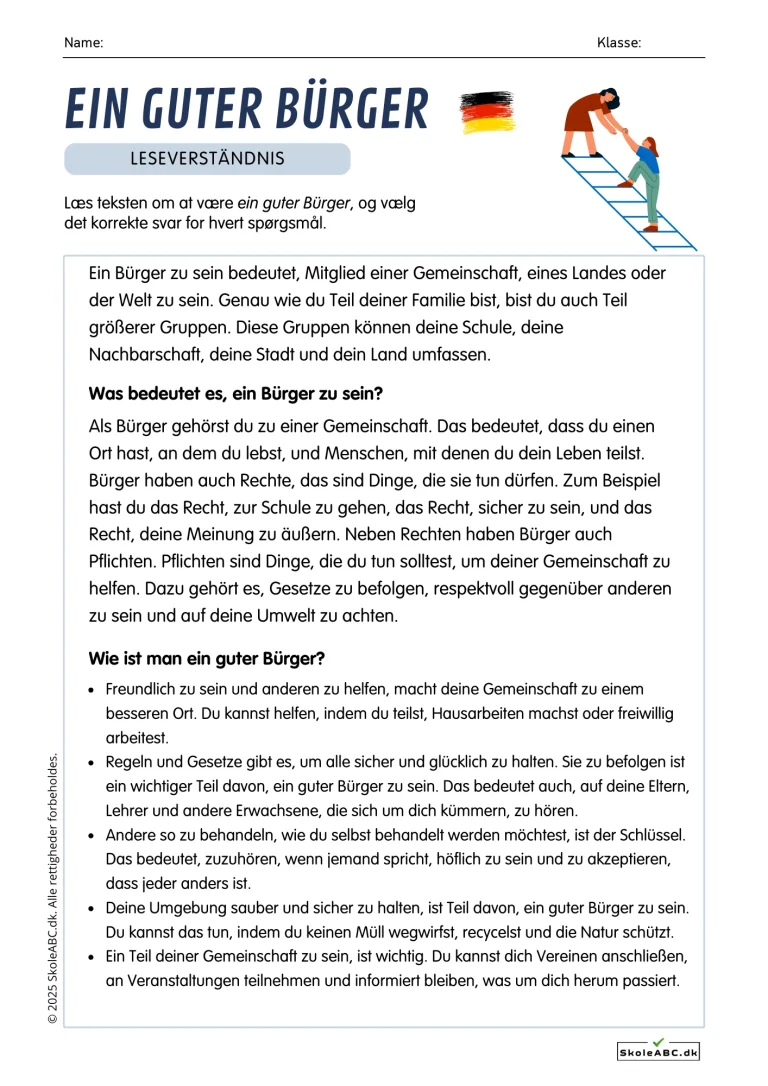 Læseforståelse Tysk Ein Guter Bürger - Læsetekst tyskundervisning