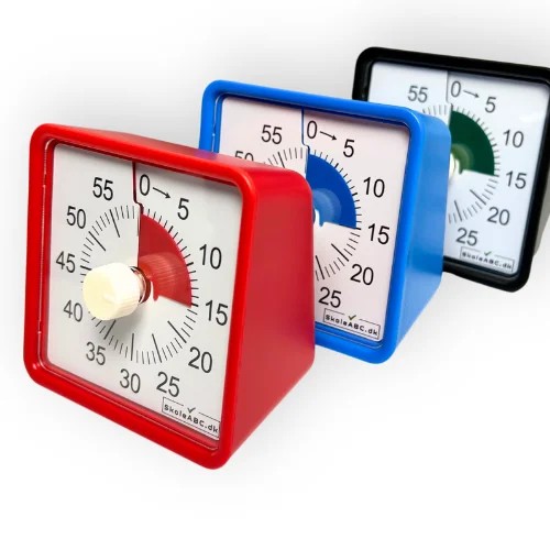 Lydløs timer i rød – et praktisk nedtællingsur til skole, hjem og køkken. Perfekt som time timer til opgaver, pligter og madlavning. CE-godkendt og robust design. Lille timer. Række