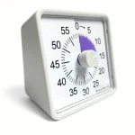 Lydløs timer i hvid – et praktisk nedtællingsur til skole, hjem og køkken. Perfekt som time timer til opgaver, pligter og madlavning. CE-godkendt og robust design. ADHD timer. Forfra.
