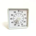 Lydløs timer i hvid – et praktisk nedtællingsur til skole, hjem og køkken. Perfekt som time timer til opgaver, pligter og madlavning. CE-godkendt og robust design. ADHD timer. Front anskuelse.