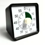 Lydløs timer i sort – et praktisk nedtællingsur til skole, hjem og køkken. Perfekt som time timer til opgaver, pligter og madlavning. CE-godkendt og robust design. ADHD timer. Skoletimer. Venstre.