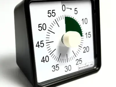 Lydløs timer i sort – et praktisk nedtællingsur til skole, hjem og køkken. Perfekt som time timer til opgaver, pligter og madlavning. CE-godkendt og robust design. ADHD timer. Skoletimer. Venstre.