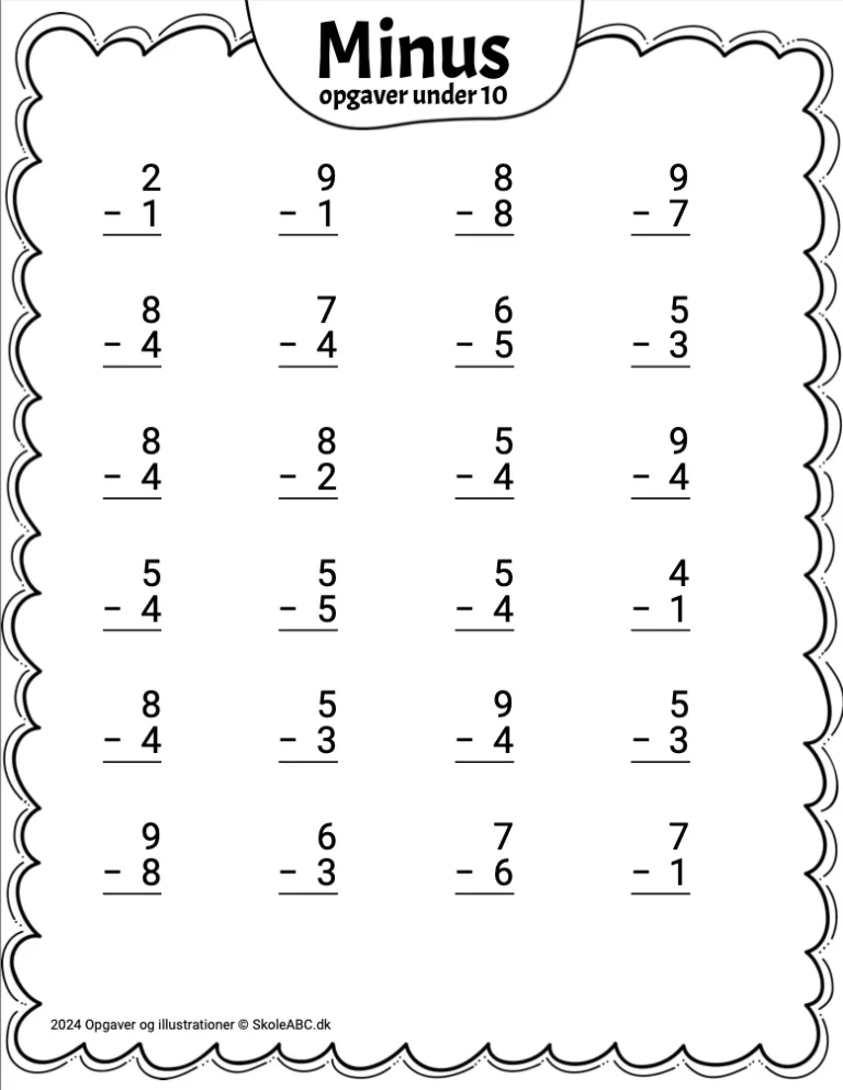 Minusopgaver matematik indskoling.