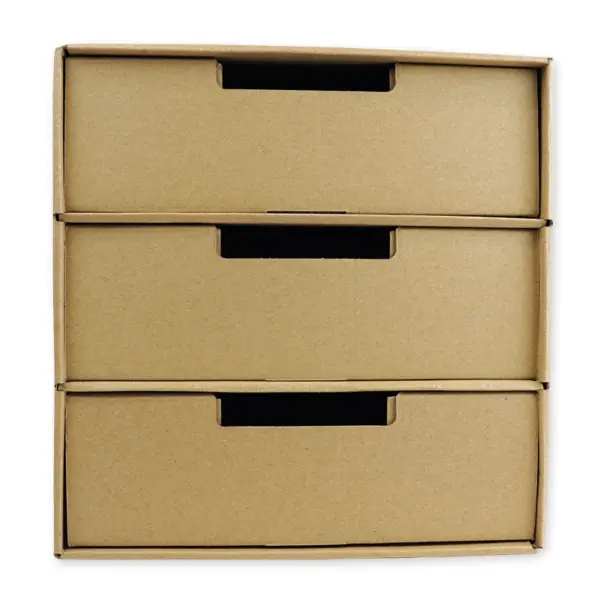 Opbevaringskasse med skuffer – naturkarton, A4
