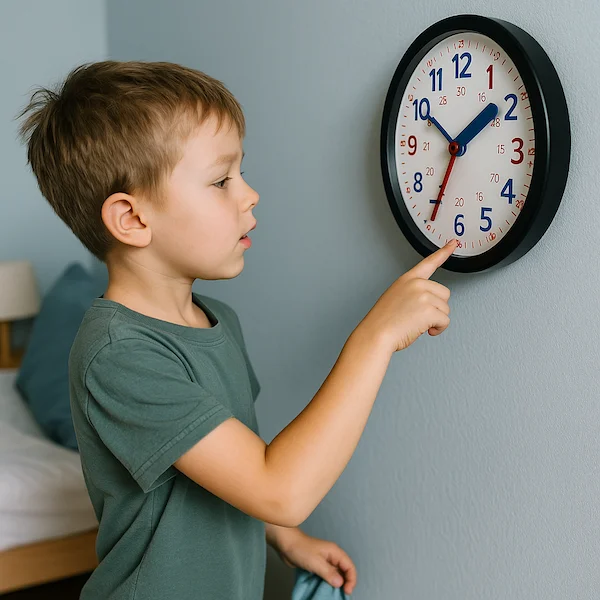 Lær klokken med morgenrutiner og aftenrutiner. Inddrag barnet i sin egen hverdag.