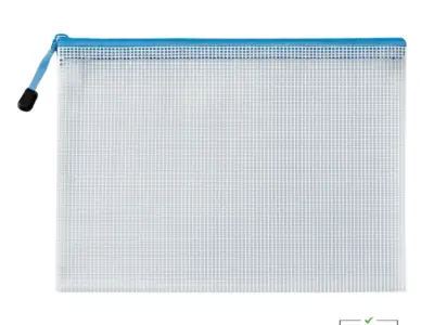 Lynlåslomme a4 fra skoleabc.dk. Blå udgave med gennemsigtig net design i pvc.