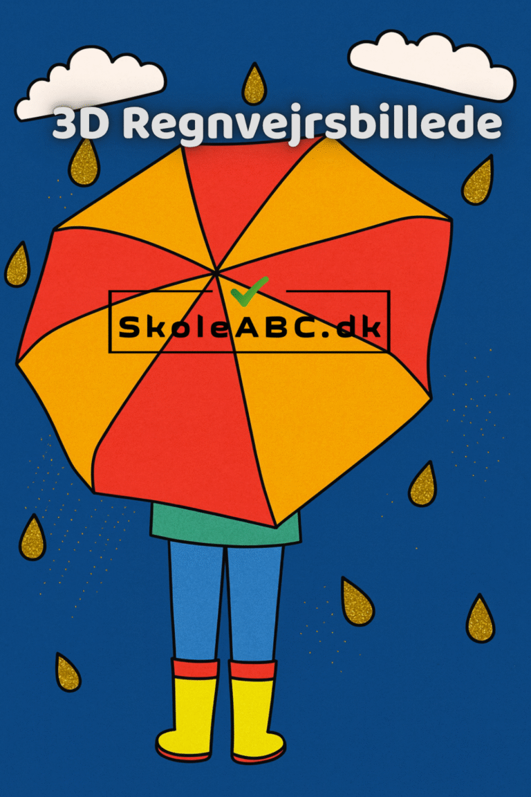 farverigt 3D-regnvejrsbillede med paraply, glimmerregn og skyer